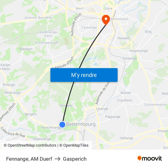 Fennange, AM Duerf to Gasperich map