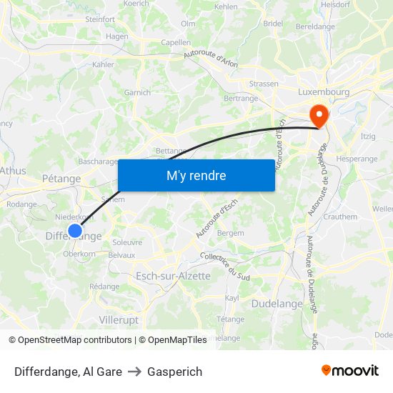 Differdange, Al Gare to Gasperich map