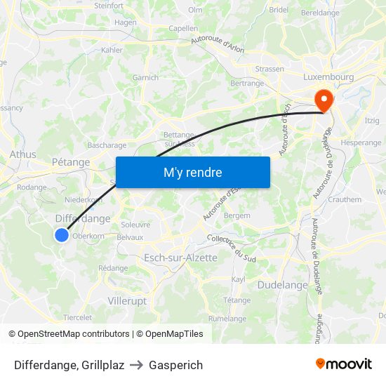 Differdange, Grillplaz to Gasperich map