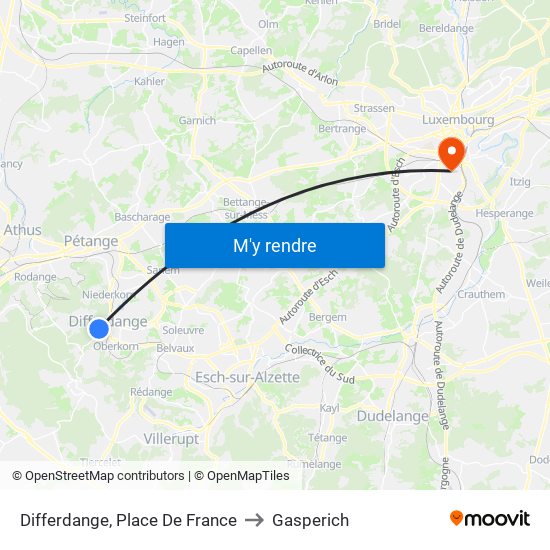 Differdange, Place De France to Gasperich map