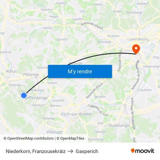 Niederkorn, Franzousekräiz to Gasperich map