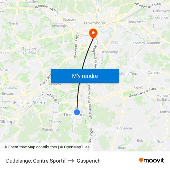 Dudelange, Centre Sportif to Gasperich map