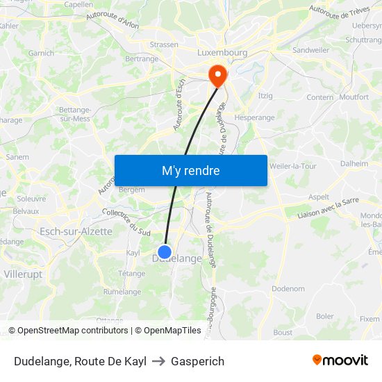 Dudelange, Route De Kayl to Gasperich map