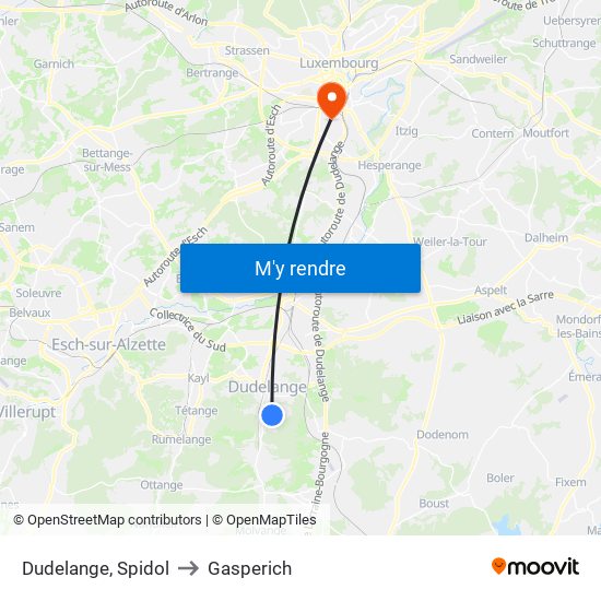 Dudelange, Spidol to Gasperich map