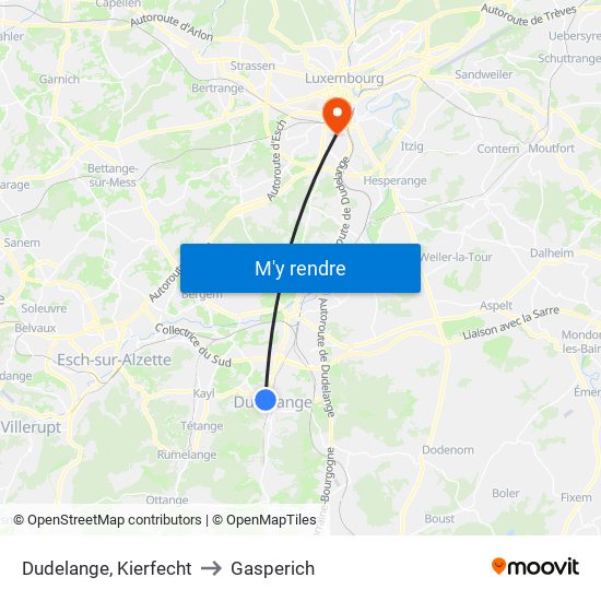 Dudelange, Kierfecht to Gasperich map