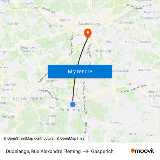 Dudelange, Rue Alexandre Fleming to Gasperich map