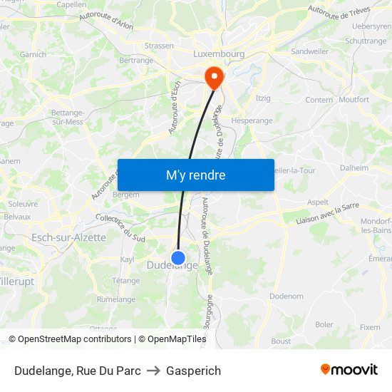 Dudelange, Rue Du Parc to Gasperich map