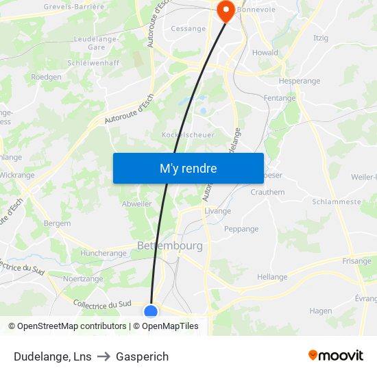 Dudelange, Lns to Gasperich map