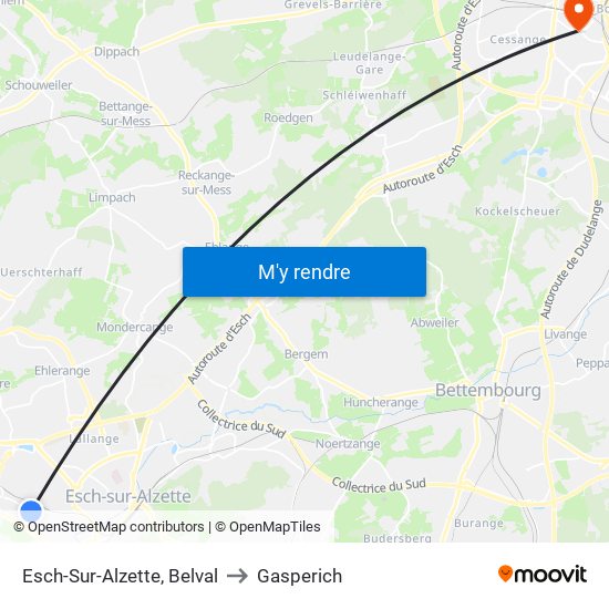 Esch-Sur-Alzette, Belval to Gasperich map