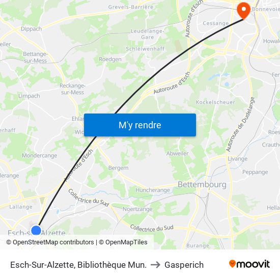 Esch-Sur-Alzette, Bibliothèque Mun. to Gasperich map