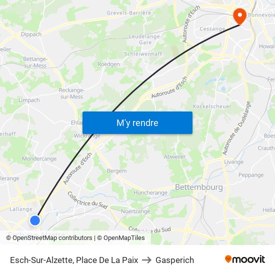 Esch-Sur-Alzette, Place De La Paix to Gasperich map