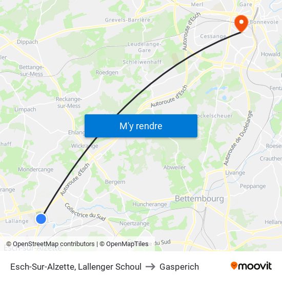 Esch-Sur-Alzette, Lallenger Schoul to Gasperich map