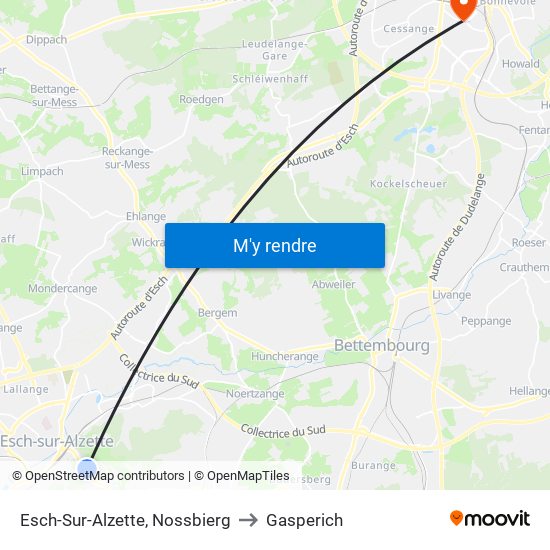 Esch-Sur-Alzette, Nossbierg to Gasperich map