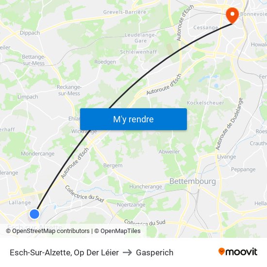 Esch-Sur-Alzette, Op Der Léier to Gasperich map