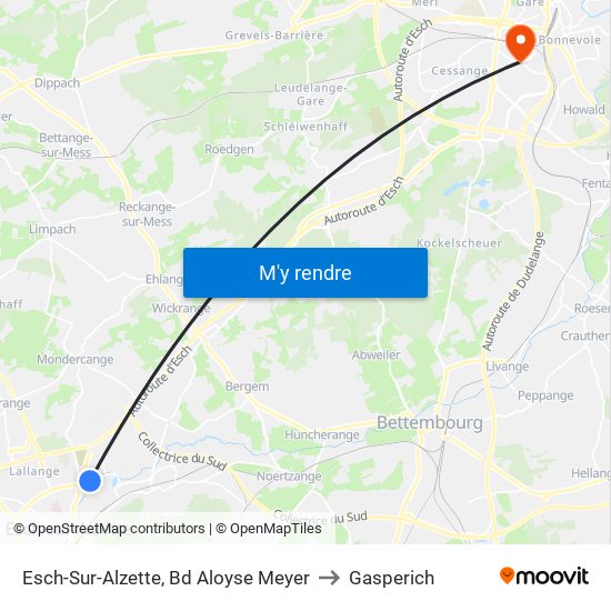 Esch-Sur-Alzette, Bd Aloyse Meyer to Gasperich map