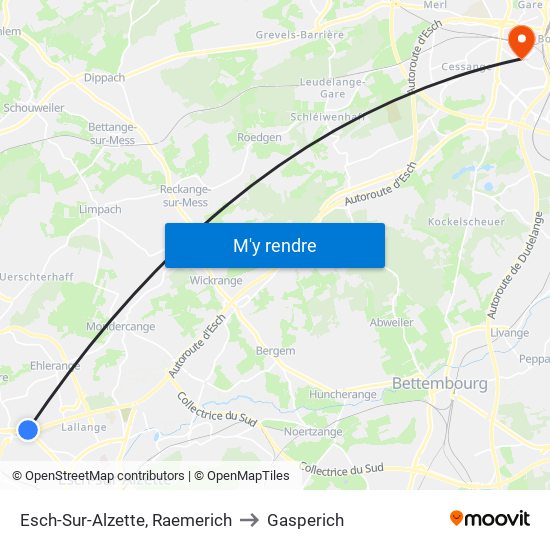 Esch-Sur-Alzette, Raemerich to Gasperich map