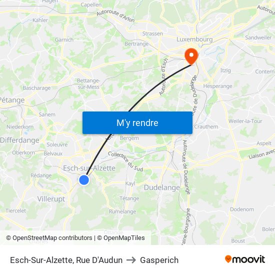 Esch-Sur-Alzette, Rue D'Audun to Gasperich map