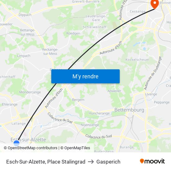 Esch-Sur-Alzette, Place Stalingrad to Gasperich map