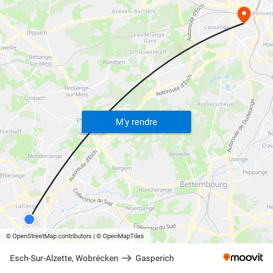 Esch-Sur-Alzette, Wobrécken to Gasperich map