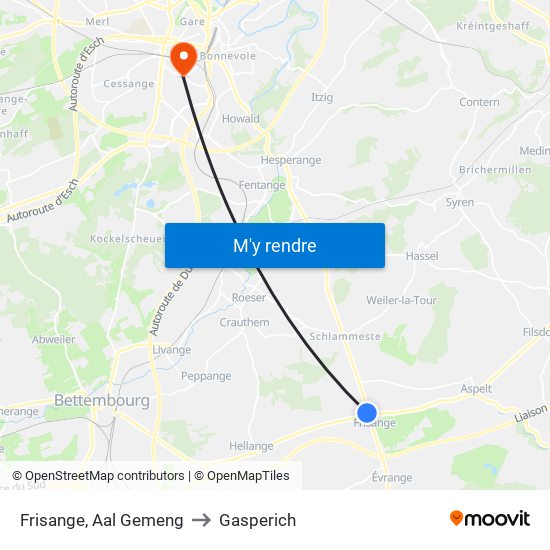 Frisange, Aal Gemeng to Gasperich map