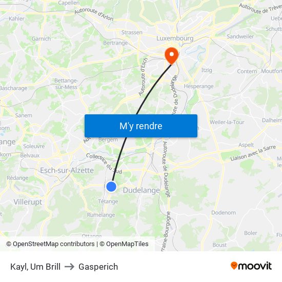 Kayl, Um Brill to Gasperich map