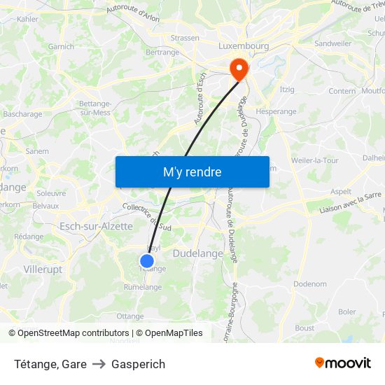 Tétange, Gare to Gasperich map