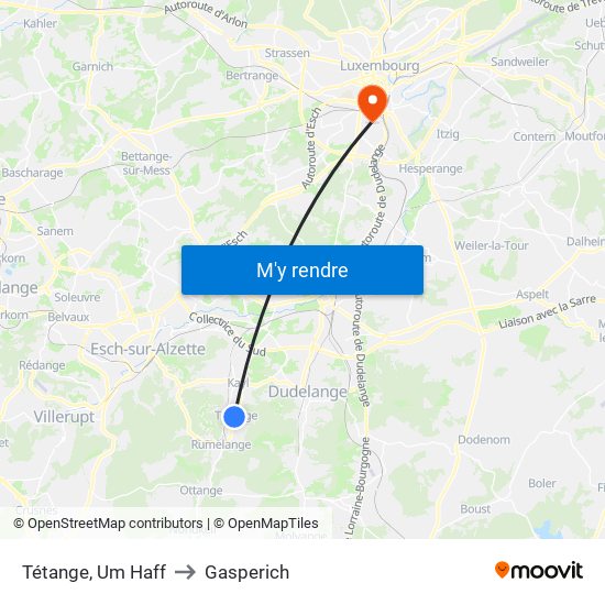 Tétange, Um Haff to Gasperich map