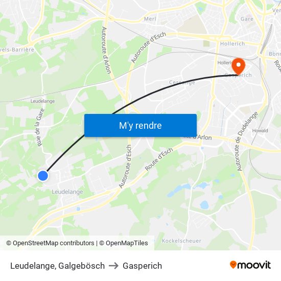 Leudelange, Galgebösch to Gasperich map