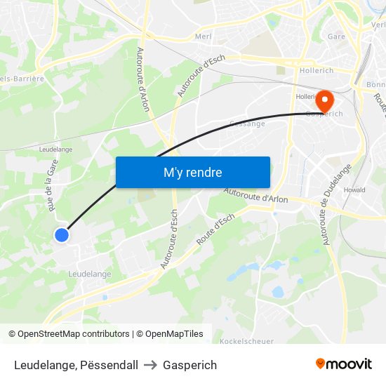 Leudelange, Pëssendall to Gasperich map