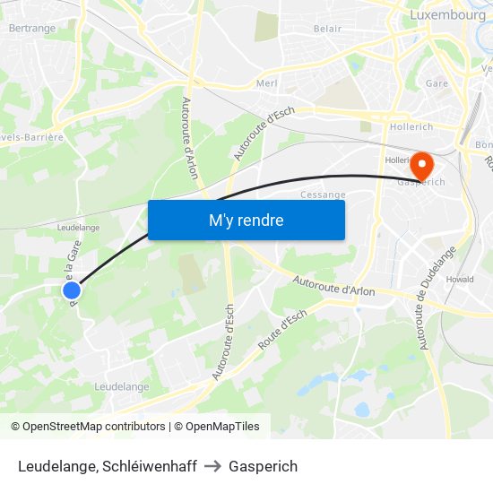 Leudelange, Schléiwenhaff to Gasperich map