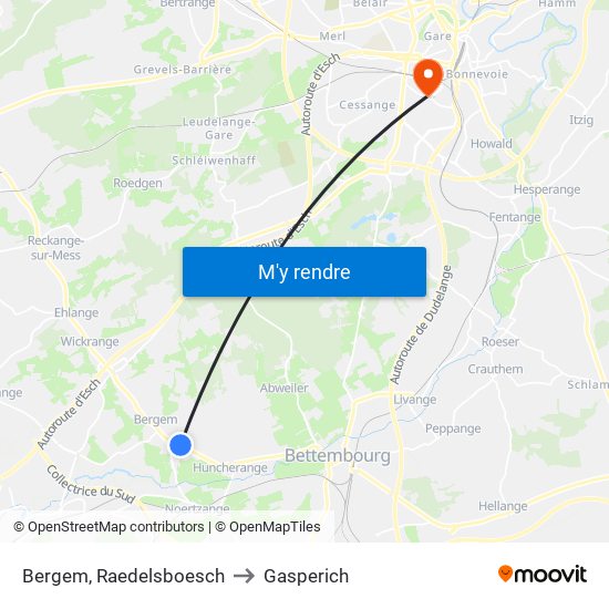 Bergem, Raedelsboesch to Gasperich map