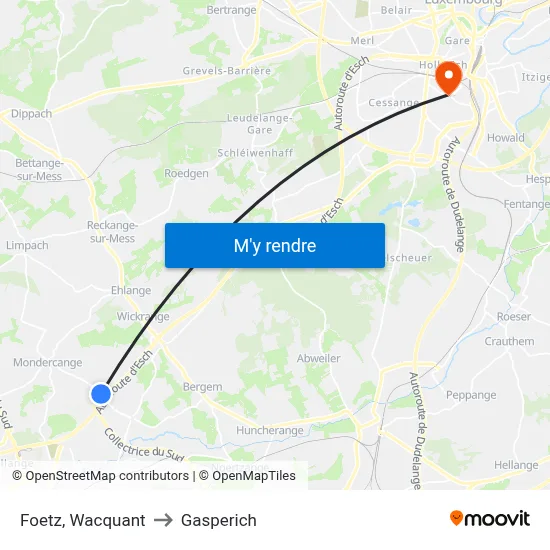 Foetz, Wacquant to Gasperich map