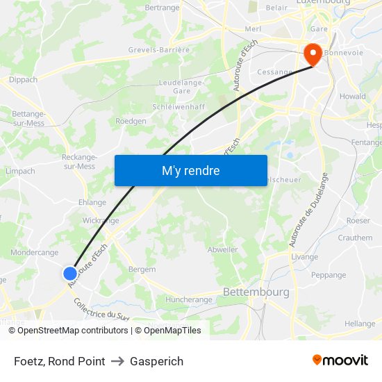 Foetz, Rond Point to Gasperich map