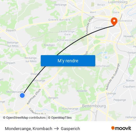 Mondercange, Krombach to Gasperich map