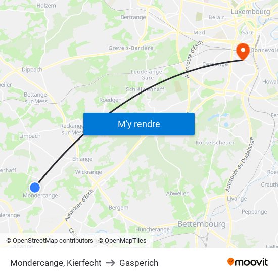 Mondercange, Kierfecht to Gasperich map