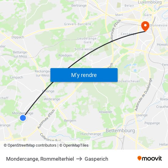 Mondercange, Rommelterhiel to Gasperich map