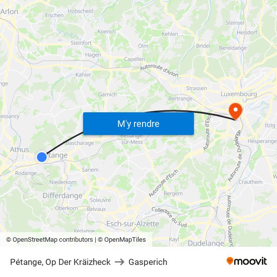 Pétange, Op Der Kräizheck to Gasperich map