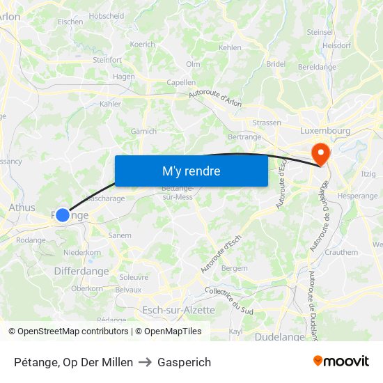 Pétange, Op Der Millen to Gasperich map