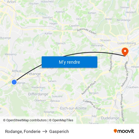 Rodange, Fonderie to Gasperich map
