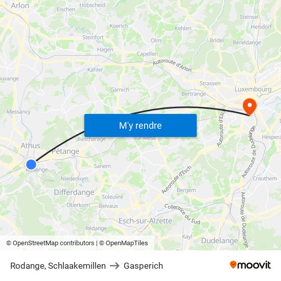 Rodange, Schlaakemillen to Gasperich map