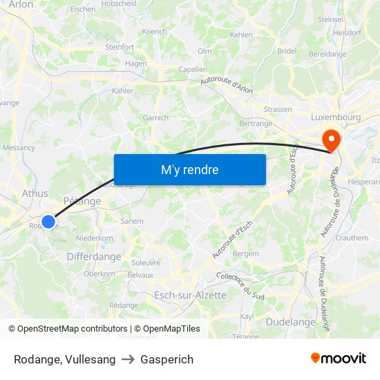 Rodange, Vullesang to Gasperich map