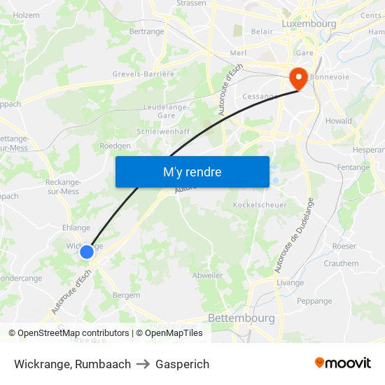 Wickrange, Rumbaach to Gasperich map