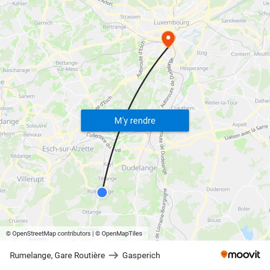 Rumelange, Gare Routière to Gasperich map