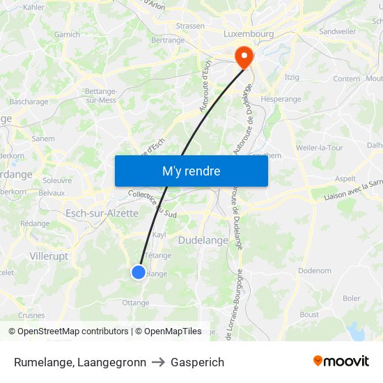 Rumelange, Laangegronn to Gasperich map