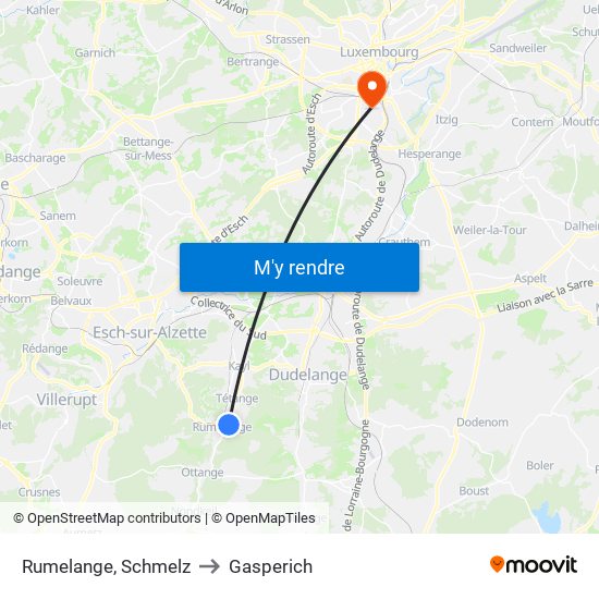 Rumelange, Schmelz to Gasperich map