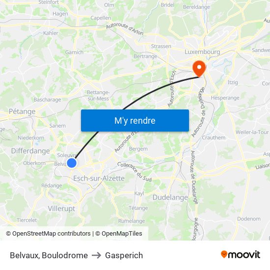 Belvaux, Boulodrome to Gasperich map