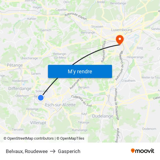 Belvaux, Roudewee to Gasperich map