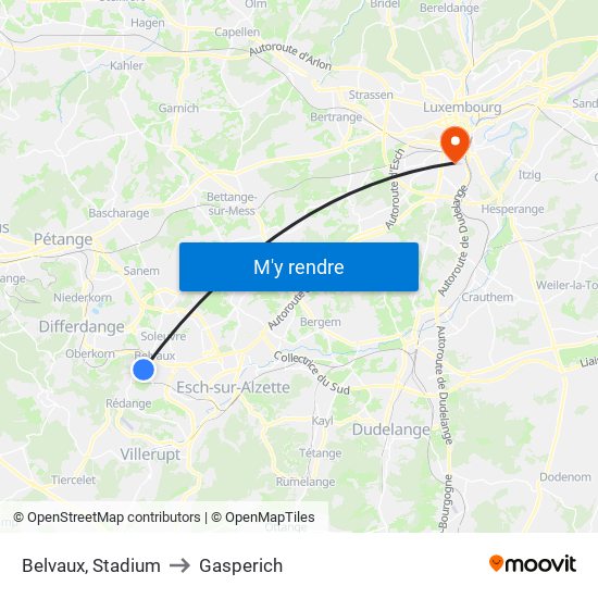 Belvaux, Stadium to Gasperich map