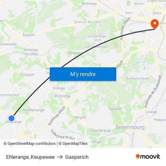 Ehlerange, Keupewee to Gasperich map