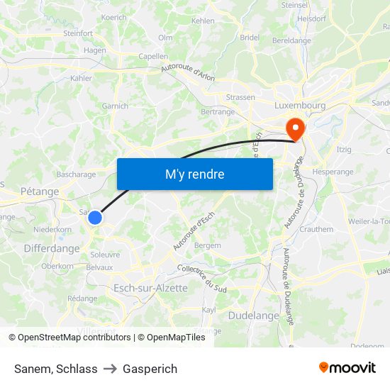 Sanem, Schlass to Gasperich map